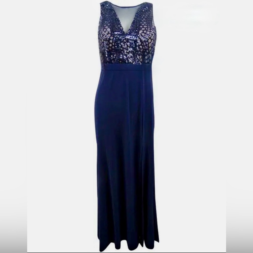 Night Way Collections Deep Blue Sequin Maxi Dress